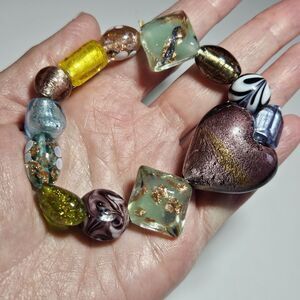 Artisan Glass Beaded Stretch Bracelet 7.75"